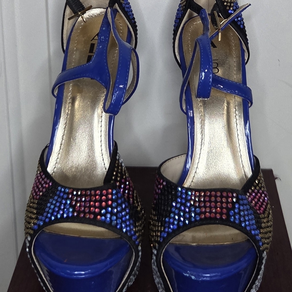 Alba Blue and Gold Embellished Heels